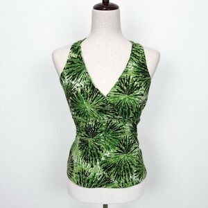 Vtg Y2K INC International Concepts Top Womens Small Green Tropical Fairy Retro‎